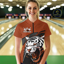 Load image into Gallery viewer, Custom Black And Orange Tiger Bowling Team Women Quarter-Zip Shirts, Bowling League Shirt IPHW9021