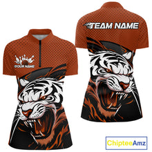 Load image into Gallery viewer, Custom Black And Orange Tiger Bowling Team Women Quarter-Zip Shirts, Bowling League Shirt IPHW9021