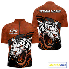 Load image into Gallery viewer, Custom Black And Orange Tiger Bowling Team Quarter-Zip Shirts For Men, Bowling League Shirt IPHW9021