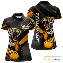 Load image into Gallery viewer, Personalized Tiger Bowling Team Women Polo Shirts, Black And Yellow Tiger Bowling Jerseys IPHW9022
