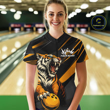 Load image into Gallery viewer, Personalized Tiger Bowling Team Women Quarter-Zip Shirts, Yellow Tiger Bowling Jerseys IPHW9022