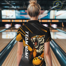 Load image into Gallery viewer, Personalized Tiger Bowling Team Women Quarter-Zip Shirts, Yellow Tiger Bowling Jerseys IPHW9022