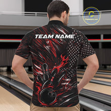 Load image into Gallery viewer, Custom Black And Red Patriotic Flame Bowling Jerseys, US Flag Bowling Shirt For Men IPHW11170