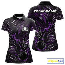 Load image into Gallery viewer, Custom Black And Purple Patriotic Flame Bowling Jerseys, US Flag Bowling Shirt For Women IPHW11173