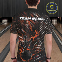 Load image into Gallery viewer, Custom Black And Orange Patriotic Flame Bowling Jerseys, US Flag Bowling Shirt For Men IPHW11174