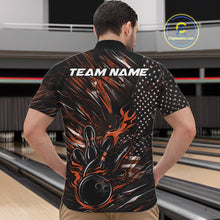 Load image into Gallery viewer, Custom Black And Orange Patriotic Flame Bowling Jerseys, US Flag Bowling Shirt For Men IPHW11174