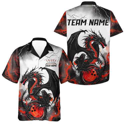 Black And Red Thunder Lightning Custom Dragon Bowling Shirts For Men And Women, Bowling League Shirts IPHW7063