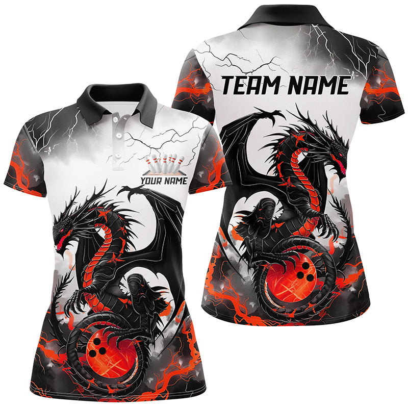 Black And Red Thunder Lightning Custom Dragon Ladies Bowling Shirts, Bowling League Shirts IPHW7063