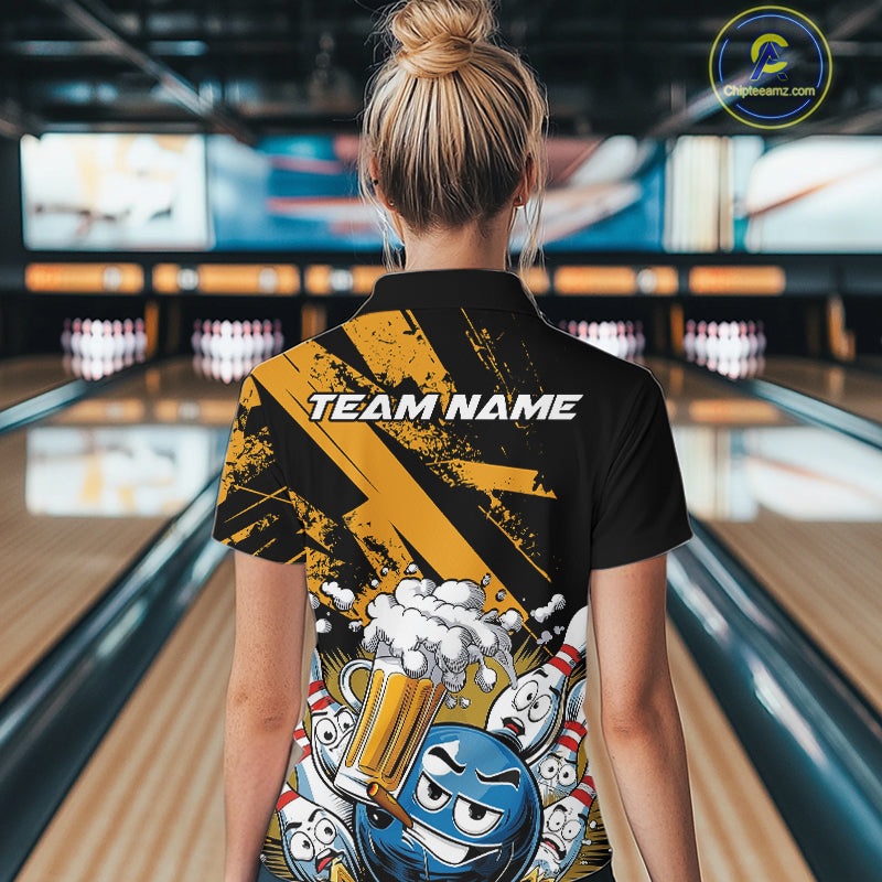 Custom Funny Cool Bowling Ball Bowling And Beer Women Quarter-Zip Shirt, Bowling Uniform IPHW9611