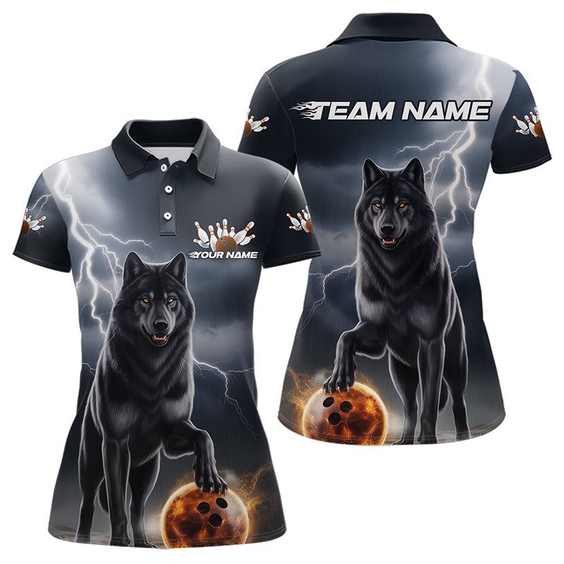 Custom Thunder Lightning Wolf Bowling Polo Shirts For Women, Wolf Bowling Jerseys IPHW8307