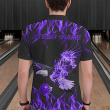Load image into Gallery viewer, Custom Black And Purple Flame Eagle Bowling Team Men Polo Shirts, Eagle Bowling League Shirt IPHW8790