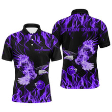 Load image into Gallery viewer, Custom Black And Purple Flame Eagle Bowling Team Men Polo Shirts, Eagle Bowling League Shirt IPHW8790