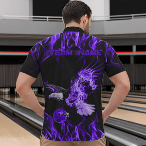 Custom Black And Purple Flame Eagle Bowling Team Men Quarter-Zip Shirts, Eagle Bowling League Shirt IPHW8790