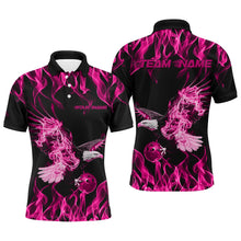 Load image into Gallery viewer, Custom Black And Pink Flame Eagle Bowling Team Men Polo Shirts, Eagle Bowling League Shirt IPHW8791