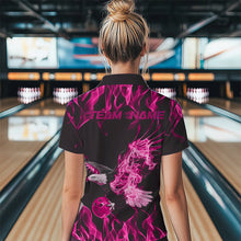 Load image into Gallery viewer, Custom Black And Pink Flame Eagle Bowling Women Quarter-Zip Shirts, Bowling League Shirt IPHW8791
