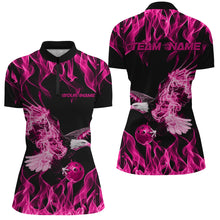 Load image into Gallery viewer, Custom Black And Pink Flame Eagle Bowling Women Quarter-Zip Shirts, Bowling League Shirt IPHW8791