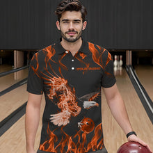 Load image into Gallery viewer, Custom Black And Orange Flame Eagle Bowling Team Men Polo Shirts, Eagle Bowling League Shirt IPHW8792