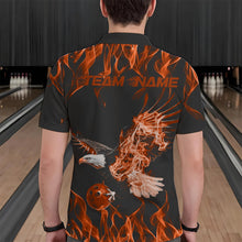 Load image into Gallery viewer, Custom Black And Orange Flame Eagle Bowling Team Men Polo Shirts, Eagle Bowling League Shirt IPHW8792