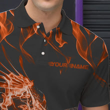 Load image into Gallery viewer, Custom Black And Orange Flame Eagle Bowling Team Men Polo Shirts, Eagle Bowling League Shirt IPHW8792