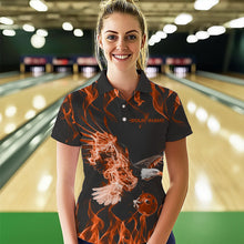 Load image into Gallery viewer, Custom Black And Orange Flame Eagle Bowling Team Women Polo Shirts, Bowling League Shirt IPHW8792