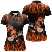 Load image into Gallery viewer, Custom Black And Orange Flame Eagle Bowling Team Women Polo Shirts, Bowling League Shirt IPHW8792