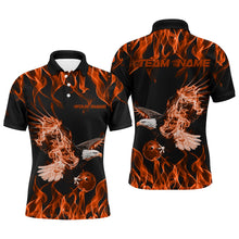 Load image into Gallery viewer, Custom Black And Orange Flame Eagle Bowling Team Men Polo Shirts, Eagle Bowling League Shirt IPHW8792