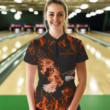 Load image into Gallery viewer, Custom Black And Orange Flame Eagle Bowling Women Quarter-Zip Shirts, Bowling League Shirt IPHW8792