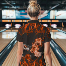 Load image into Gallery viewer, Custom Black And Orange Flame Eagle Bowling Women Quarter-Zip Shirts, Bowling League Shirt IPHW8792