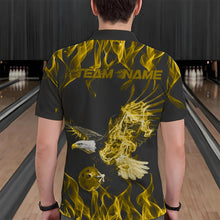 Load image into Gallery viewer, Custom Black And Yellow Flame Eagle Bowling Team Men Polo Shirts, Eagle Bowling League Shirt IPHW8793