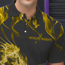 Load image into Gallery viewer, Custom Black And Yellow Flame Eagle Bowling Team Men Polo Shirts, Eagle Bowling League Shirt IPHW8793