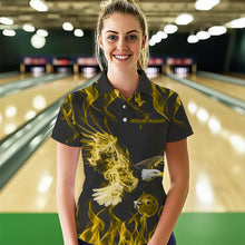 Load image into Gallery viewer, Custom Black And Yellow Flame Eagle Bowling Team Women Polo Shirts, Bowling League Shirt IPHW8793