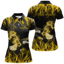 Load image into Gallery viewer, Custom Black And Yellow Flame Eagle Bowling Team Women Polo Shirts, Bowling League Shirt IPHW8793