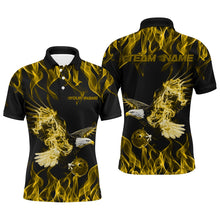 Load image into Gallery viewer, Custom Black And Yellow Flame Eagle Bowling Team Men Polo Shirts, Eagle Bowling League Shirt IPHW8793