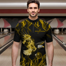 Load image into Gallery viewer, Custom Black And Yellow Flame Eagle Bowling Team Men Quarter-Zip Shirts, Eagle Bowling League Shirt IPHW8793