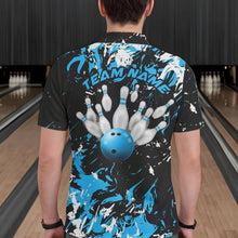 Load image into Gallery viewer, Black, Blue And White Custom Bowling Team Men Polo Shirts, Bowling Ball And Pin Jerseys IPHW8794