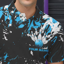 Load image into Gallery viewer, Black, Blue And White Custom Bowling Team Men Polo Shirts, Bowling Ball And Pin Jerseys IPHW8794