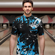 Load image into Gallery viewer, Black, Blue And White Custom Bowling Team Men Quarter-Zip Shirts, Bowling Ball And Pin Jerseys IPHW8794