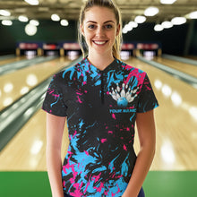 Load image into Gallery viewer, Black, Blue And Pink Custom Bowling Women Quarter-Zip Shirts, Bowling Ball And Pin Jerseys IPHW8795