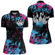 Load image into Gallery viewer, Black, Blue And Pink Custom Bowling Women Quarter-Zip Shirts, Bowling Ball And Pin Jerseys IPHW8795