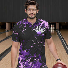 Load image into Gallery viewer, Black, Purple And Pink Custom Bowling Team Men Polo Shirts, Bowling Ball And Pin Jerseys IPHW8796