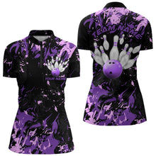 Load image into Gallery viewer, Black, Purple And Pink Custom Bowling Women Quarter-Zip Shirts, Bowling Ball And Pin Jersey IPHW8796