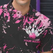 Load image into Gallery viewer, Black And Pink Custom Bowling Team Men Polo Shirts, Bowling Ball And Pin Bowling Jerseys IPHW8798