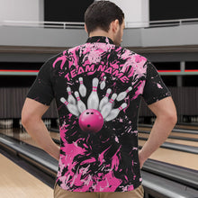 Load image into Gallery viewer, Black And Pink Custom Bowling Team Men Quarter-Zip Shirts, Bowling Ball And Pin Bowling Jerseys IPHW8798