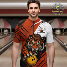 Load image into Gallery viewer, Custom Tiger Bowling Team Quarter-Zip Shirts For Men, Tiger Claw Bowling Jerseys IPHW9026