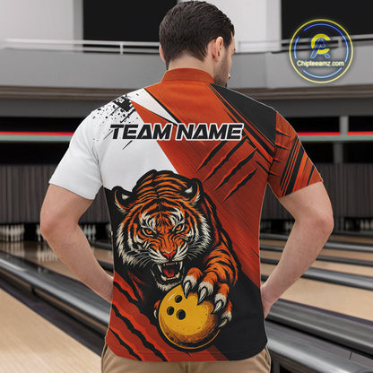 Custom Tiger Bowling Team Quarter-Zip Shirts For Men, Tiger Claw Bowling Jerseys IPHW9026
