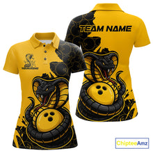 Load image into Gallery viewer, Custom Black And Yellow Cobra Snake Bowling Women Polo Shirt Team Uniform Bowling Pattern IPHW9030
