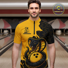 Load image into Gallery viewer, Custom Black And Yellow Cobra Snake Bowling Men Quarter-Zip Shirts Team Uniform Bowling Pattern IPHW9030