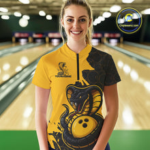Load image into Gallery viewer, Custom Black And Yellow Cobra Snake Bowling Women Quarter-Zip Shirts Team Uniform IPHW9030