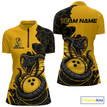Load image into Gallery viewer, Custom Black And Yellow Cobra Snake Bowling Women Quarter-Zip Shirts Team Uniform IPHW9030