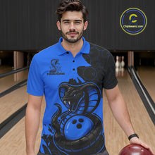 Load image into Gallery viewer, Custom Black And Blue Cobra Snake Bowling Men Polo Shirts Team Uniform Bowling Pattern IPHW9031